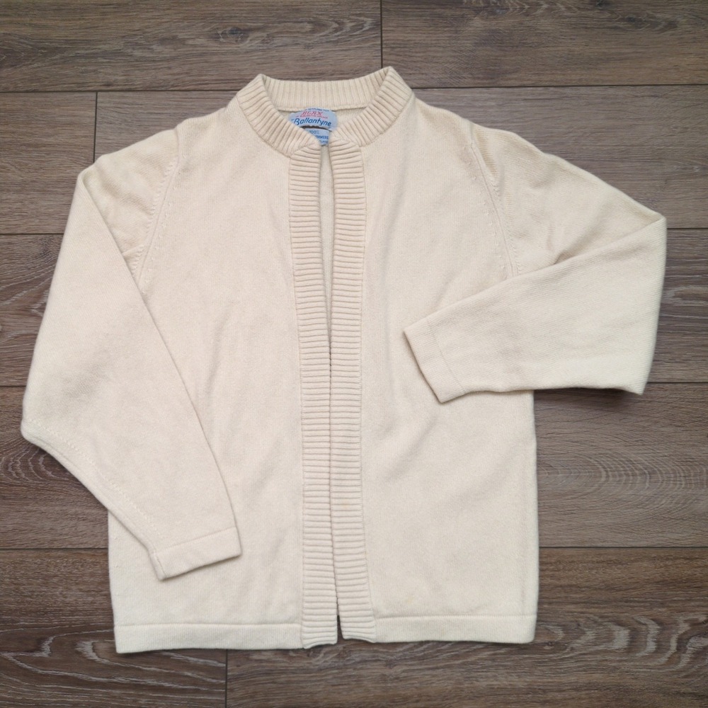 Vtg Ballantyne Cardigan Cream White 100% Cashmere Thick Scotland Open Front M - Picture 2 of 8